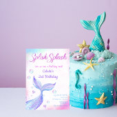 Invitation Sirène aquarelle fantaisiste Splash Paillettes