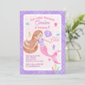 Invitation Sirène avec cheveux rouge rose et violet Anniversa (Debout devant)