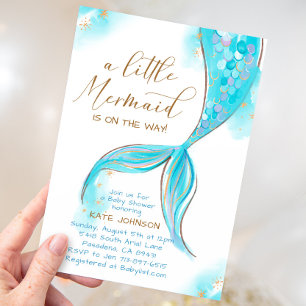 Invitation Sirène Bleue Sous Le Baby shower Océanique
