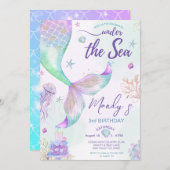 Invitation Sirène Bleue Violette Et Or Sous La Mer (Devant / Derrière)