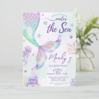 Invitation Sirène Bleue Violette Et Or Sous La Mer