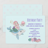 Invitation Sirène chevauchant un dauphin sous la mer Annivers (Devant / Derrière)