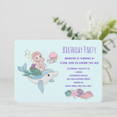 Invitation Sirène chevauchant un dauphin sous la mer Annivers (Debout devant)