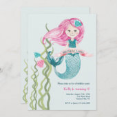 Invitation Sirène d'anniversaire (Devant / Derrière)