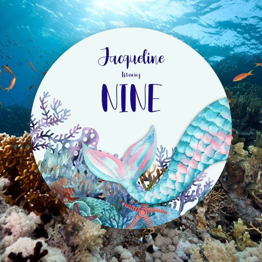 Invitation Sirène d'aquarelle 9e anniversaire sous la mer