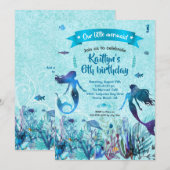 Invitation Sirène d'aquarelle sous la mer fête d'anniversaire (Devant / Derrière)