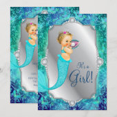 Invitation Sirène D'Argent Bleu turquoise Sous Le Baby shower (Devant / Derrière)