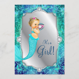 Invitation Sirène D'Argent Bleu turquoise Sous Le Baby shower