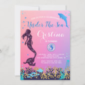 Invitation Sirène & Dauphin sous la mer fête d'anniversaire (Devant)