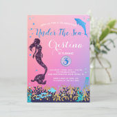 Invitation Sirène & Dauphin sous la mer fête d'anniversaire (Debout devant)