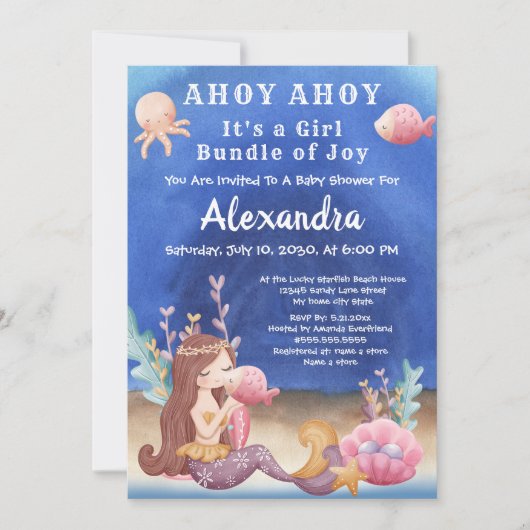 Invitation Sirène de Boho, Poisson tropical Baby shower de fi (Devant)