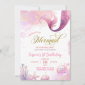 Invitation Sirène de mer rose Premier anniversaire (Devant)