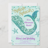 Invitation Sirène de Parties scintillant sous la fête d'anniv (Devant)