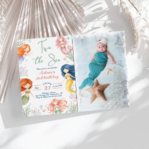 Invitation Sirène deux à la mer 2e fête d'anniversaire