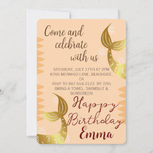 Invitation Sirène D'Or, Célébrez Avec Nous, Sous La Mer