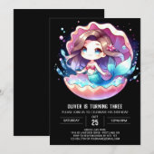 Invitation Sirène douce numérique Anniversaire (Devant / Derrière)
