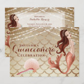 Invitation Sirène en or Rose sous la mer Quinceañera (Devant / Derrière)