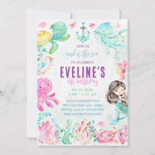 Invitation Sirène et amis sous l'invitation de la mer