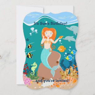 Invitation Sirène et dauphins sous la mer fête d'anniversaire