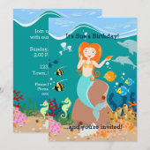 Invitation Sirène et dauphins sous la mer fête d'anniversaire (Devant / Derrière)
