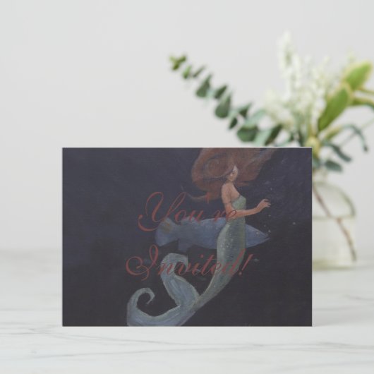 Invitation Sirène et poisson bleu (Debout devant)