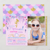 Invitation Sirène étincelante sous la mer Anniversaire (Devant / Derrière)