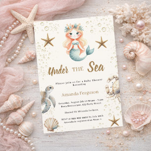 Invitation Sirène Fête de naissance sous l'océan animaux mari