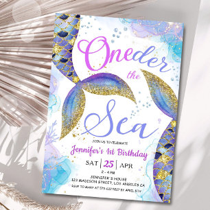 Invitation Sirène Fille 1er Anniversaire Rose ONEder la Mer