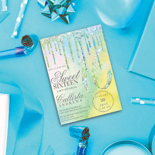 Invitation Sirène Holographique Paillettes Gouttes Douces 16