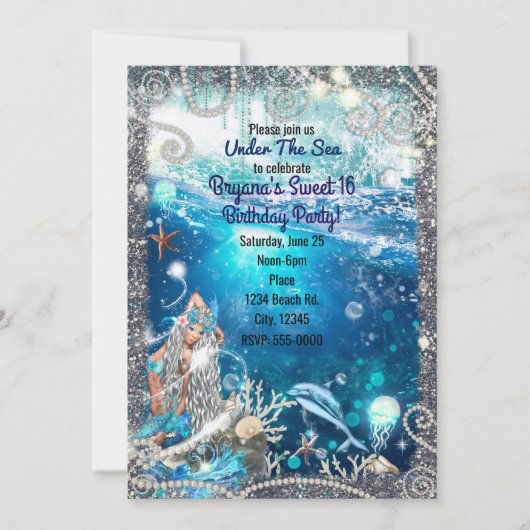 Invitation Sirène Imaginaire Blonde Enchanted Sea Sweet 16 (Devant)