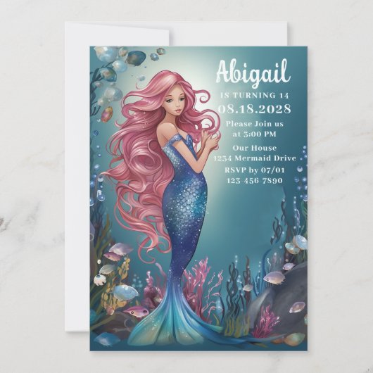 Invitation Sirène lunatique sous la mer Anniversaire (Devant)