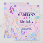 Invitation Sirène magique sous les filles de la mer Anniversa (Devant / Derrière)