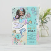 Invitation Sirène modifiable sous la mer 1er anniversaire (Debout devant)