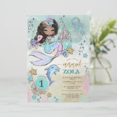 Invitation Sirène Noire Anniversaire 1 an Modifiable Sous l'O (Debout devant)