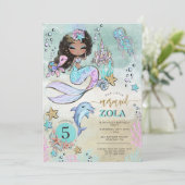 Invitation Sirène noire éditable sous la mer 5ème anniversair (Debout devant)