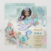Invitation Sirène noire modifiable sous l'océan 5ème annivers (Devant / Derrière)