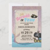 Invitation Sirène ou Pirate mignon Baby shower rose pourpre (Devant)