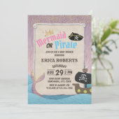 Invitation Sirène ou Pirate mignon Baby shower rose pourpre (Debout devant)