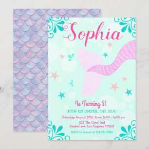 Invitation Sirène ou sous la mer Aqua Turquoise Splash Annive