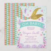 Invitation Sirène Ou Sous L'Invitation Du Baby shower Maritim (Devant / Derrière)