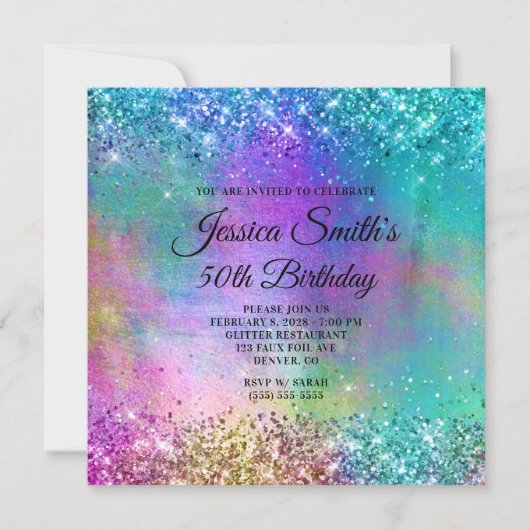 Invitation Sirène Pailletée Glitter Papier Métallisé 50e Anni (Devant)