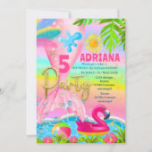 Invitation Sirène pailletée plage flamant rose arc-en-ciel (Devant)