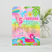 Invitation Sirène pailletée plage flamant rose arc-en-ciel (Debout devant)
