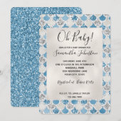 Invitation Sirène Pailletée Turquoise Perle Argentée (Devant / Derrière)