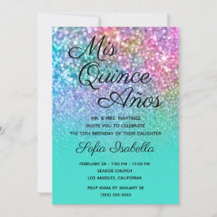Invitation Sirène Paillettes Turquoise Ombre Mis Quinze Ans