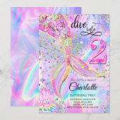 Invitation Sirène Plonge Dans Deux Ans Fête d'anniversaire 2  (Devant / Derrière)
