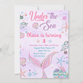 Invitation Sirène pourpre sous l'invitation d'anniversaire de (Devant)