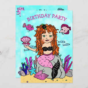 Invitation Sirène Red Haired sous la fête d'anniversaire de l