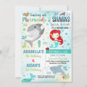 Invitation Sirène Requin Anniversaire Commun Frère (Devant)