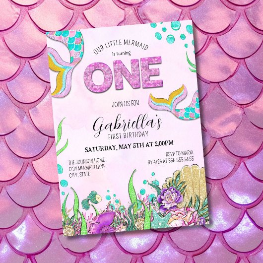 Invitation Sirène rose 1er anniversaire
